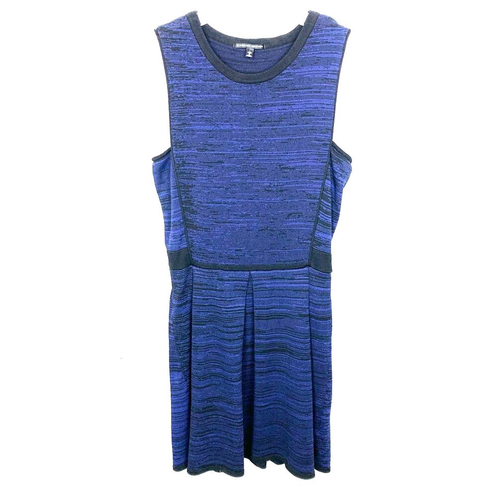 WGB by Walter Baker Taylor Space Dye Stretch Knit Dress Blue Black Size Large